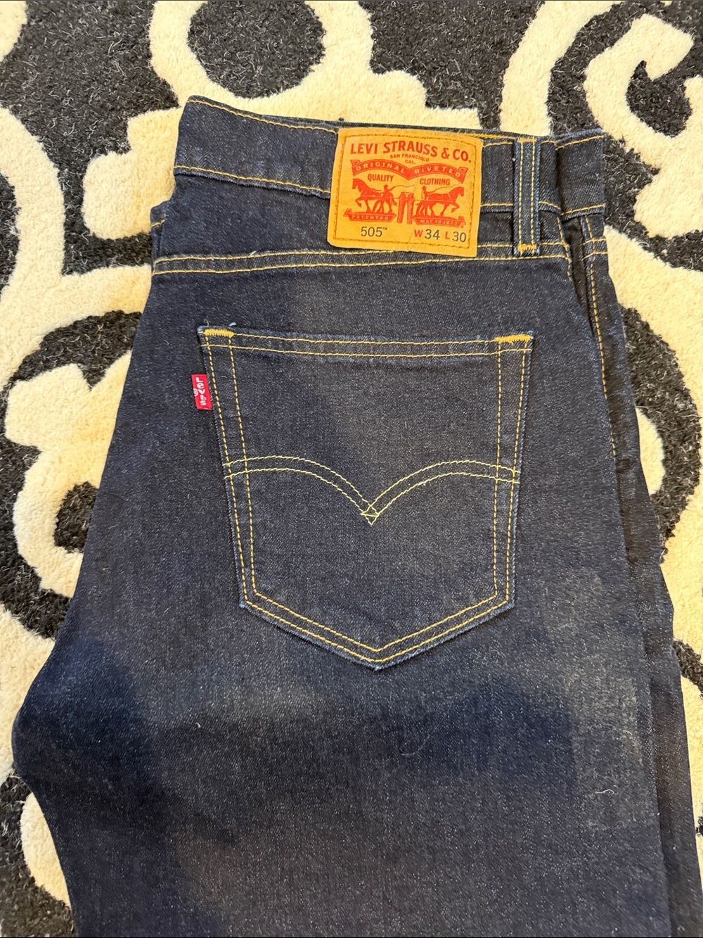 Mens Levi's 505 Straight Leg Jeans in Dark Blue Raw Denim- 34x30